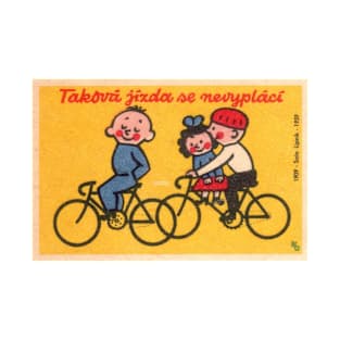 Kids in Bicycles Retro Czech Matchbox Art T-Shirt