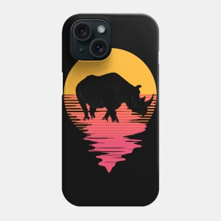 Retro Rhino On A 80's Sun Background Phone Case