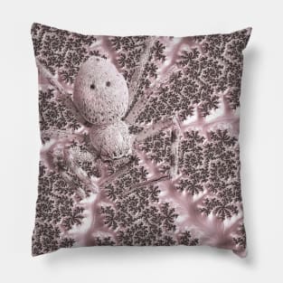 Mandelbrot Set Fractal Art Web and Huntsman Spider in Baby Pink Pillow