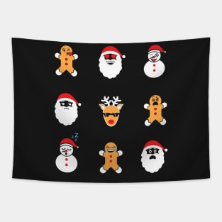 Funny Christmas. Snowmen, Cookie, Santa Emoji. Tapestry