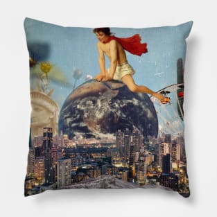 On The Pinnacle Top Of The World, Collage Surreal Art! Pillow