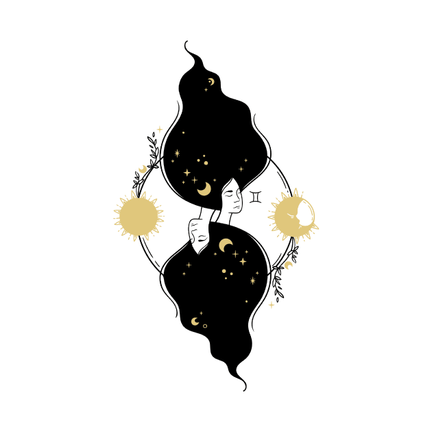 Black and Gold Zodiac Sign GEMINI by KOTOdesign