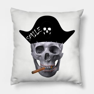 smiley skull With Black Hat Pillow