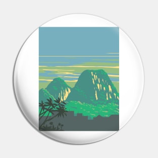 Marble Mountains or Five Elements Mountains Ngu Hanh Son District Vietnam WPA Art Deco Poster Pin