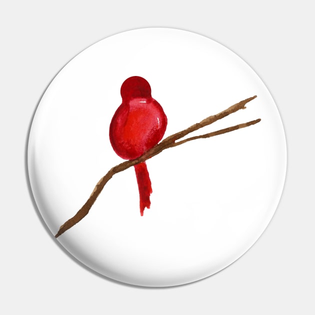 Little Red Bird Watercolor Painting Pin by EugeniaAlvarez