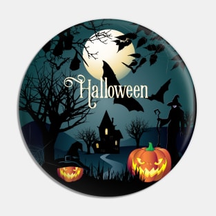 Halloween night party illustration Pin