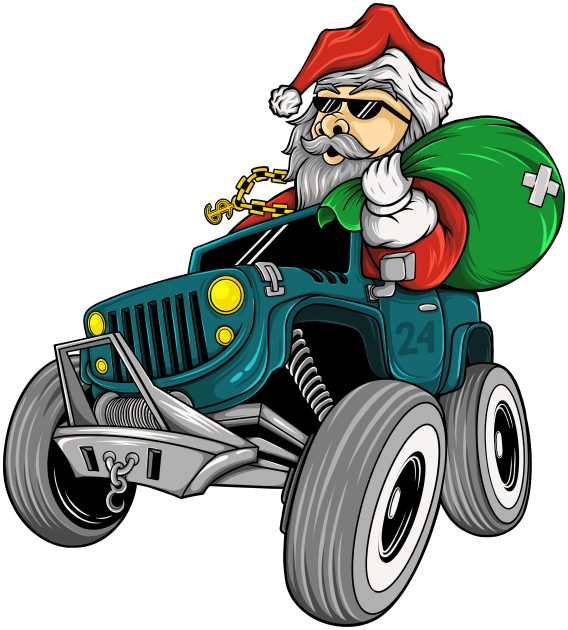 Santa Claus riding in a car Kids T-Shirt by DMD Art Studio