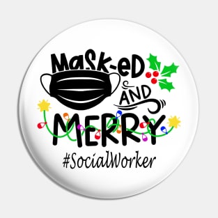 Masked And Merry Social Worker Christmas Pin