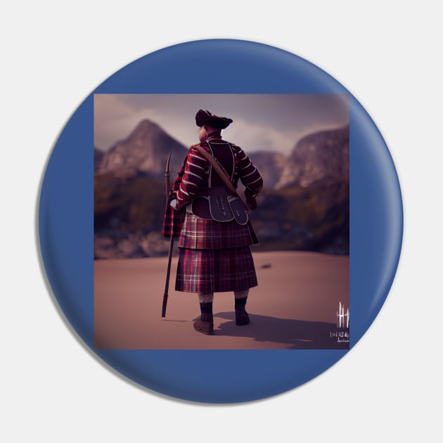 Scottish Highlander in Clan Tartan Pin by Grassroots Green