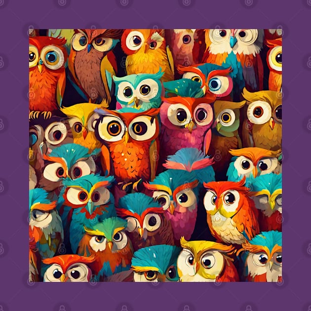 Owls Collage Colorful Cute by ComicMoon