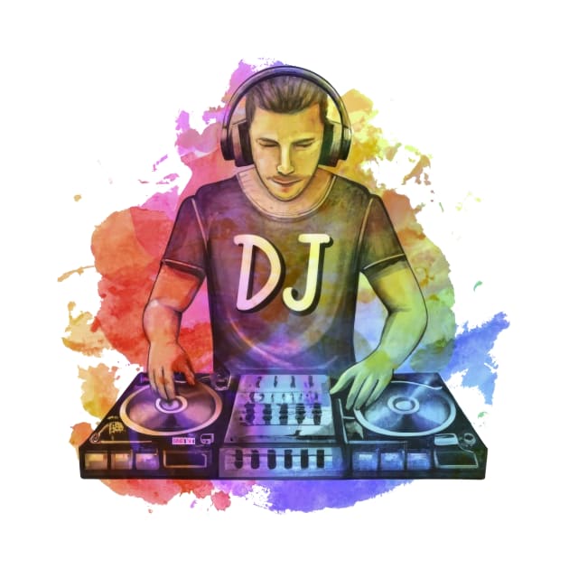 DJ with mixer watercolor painting illustration by byNIKA