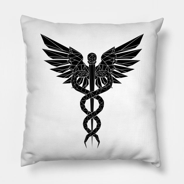 Black Polygonal Caduceus Symbols Pillow by Blackmoon9