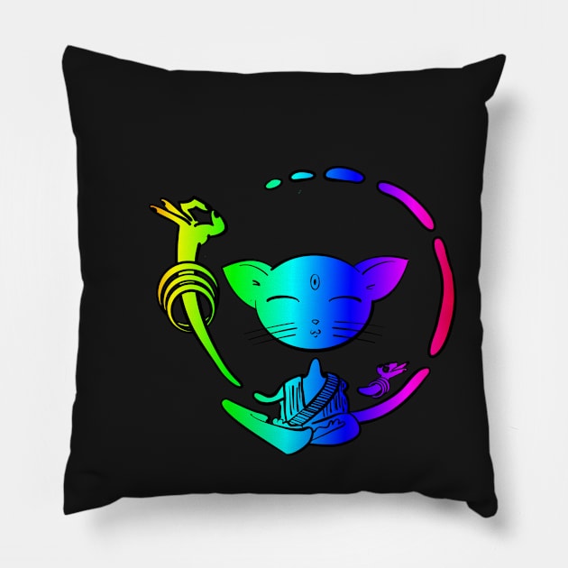 Rainbow Buddhist cat Pillow by SubtleSplit