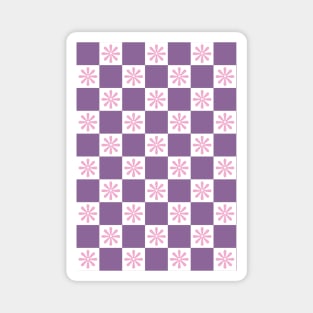 Retro Purple, Pink Checkered Floral Pattern Magnet