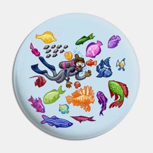 Scuba Diving with Fish Pin