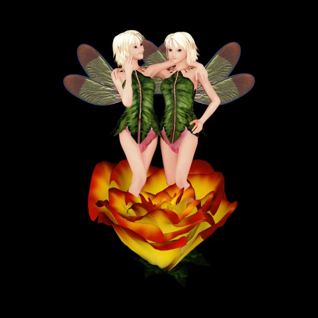 Gemini woman girl fairy faerie elf standing in rose by Fantasyart123