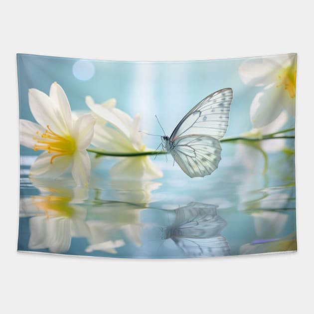 Butterfly Flower Nature Serene Tranquil Tapestry by Cubebox