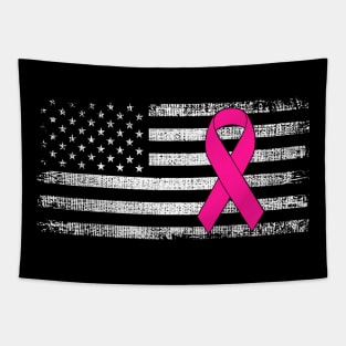 Breast Cancer Awareness Pink Ribbon Classic American Flag Tapestry