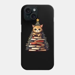 Cat Bookworm Christmas Tree Books Phone Case