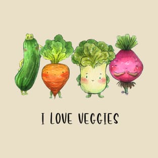 "I love Veggies" Cute Watercolour Handmade T-Shirt