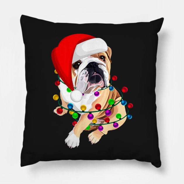 English Bulldog Christmas Dogmas Santa Hat Xmas Dogs Lover T-Shirt Pillow by Dodgefashion