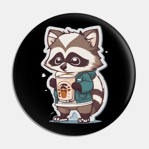 cute raccon with coffee Pin by Majkel&Majkel