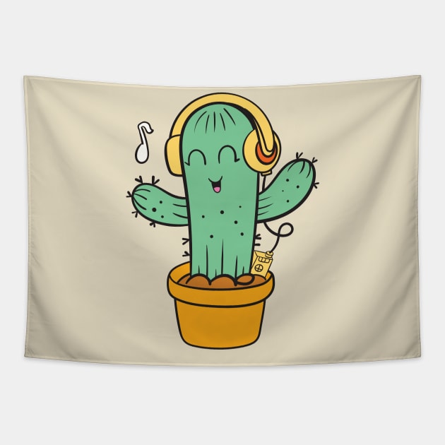 cactus listening to music Tapestry by Mako Design 