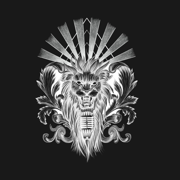 Lion Singing into Microphone with Baroque Leaves and Sunrays by Tred85