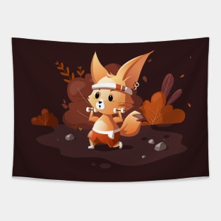 Funny cartoon character fox cub play sports Tapestry