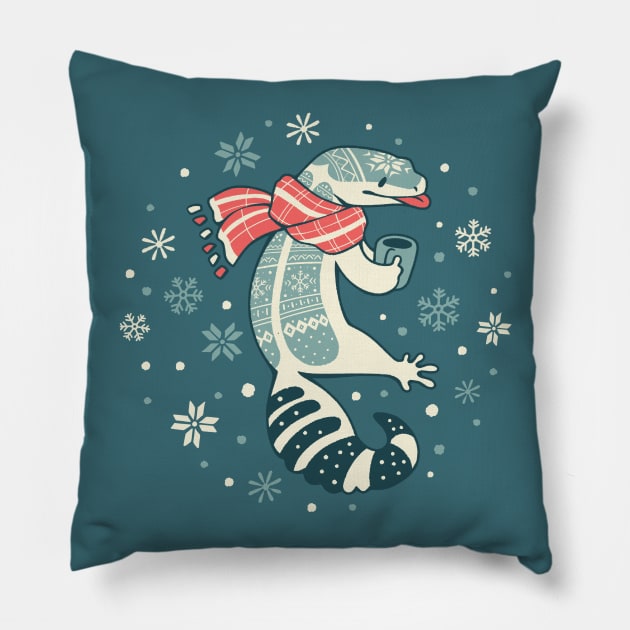 Drank-the-hot-coco-too-fast Gecko Pillow by Colordrilos