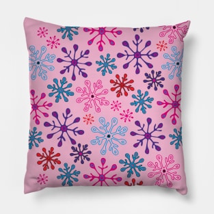 SNOWFLAKES Christmas Xmas Winter Holidays in Non-Traditional Fuchsia Pink Purple Blue Red on Pink - UnBlink Studio by Jackie Tahara Pillow