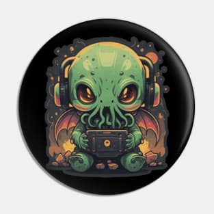 Chibi Cthulhu Gamer Pin