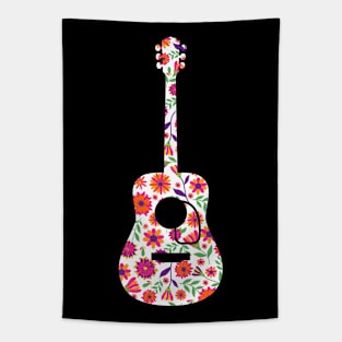 Acoustic Guitar with Floral Pattern Tapestry