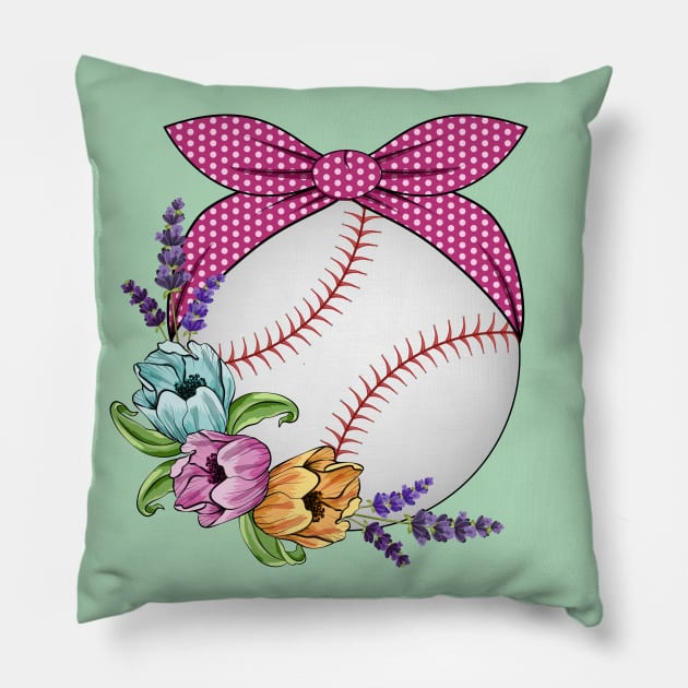 Baseball Floral Design Pillow by Designoholic