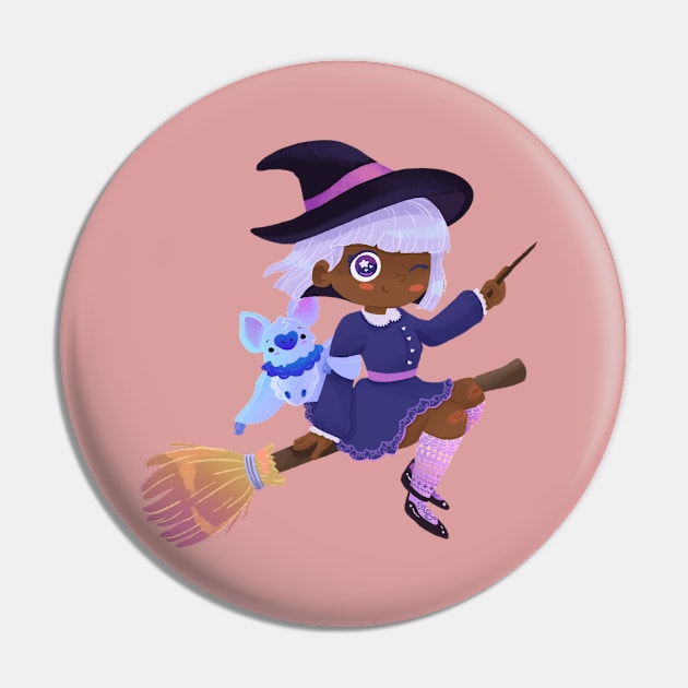 Cute Witch Halloween Bat Pin by desiisart