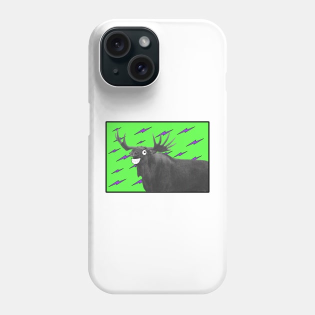 Moose with cartoon eyes and neon green background Phone Case by Dazedfuture