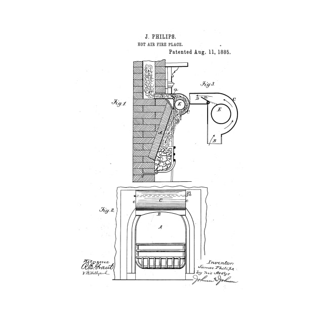 Hot Air fire place Vintage Patent Hand Drawing by TheYoungDesigns