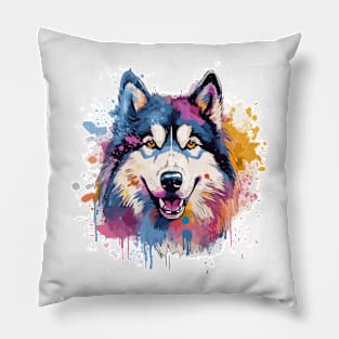 Watercolor Husky Pillow