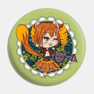 Kawaii Halloween Chibi Fox with a bat Pin