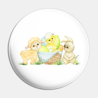 Bunny,Chicken,Lamb,Wicker,Basket and Easter Eggs Pin