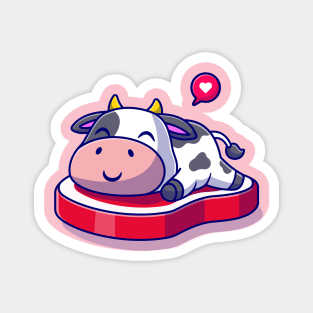 Cute Cow Lay on Bread Cartoon Magnet