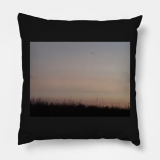 Airplane in the sky at sundown Pillow