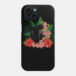 Black leopard Panther, Tropical Floral, Big Cat Phone Case