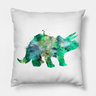 Green and Gold Triceratops Watercolor Painting Pillow