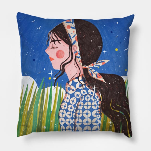 Solitude Girl Pillow by Kathrin Honesta