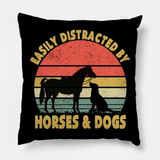 Easily distracted by horses and dogs I like heart horse dog Pillow