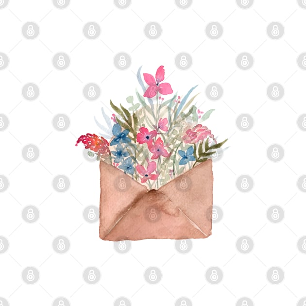 Watercolor Envelope with Flowers by Harpleydesign