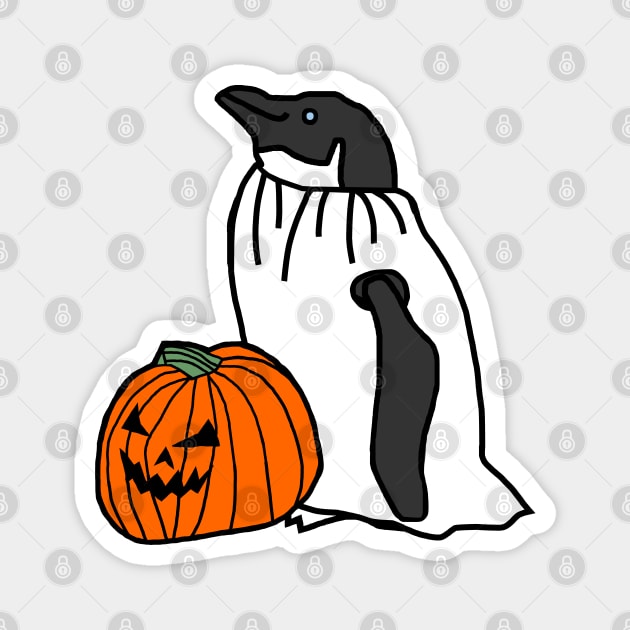 Penguin in Pumpkin Ghost Costume for Halloween Horror Magnet by ellenhenryart