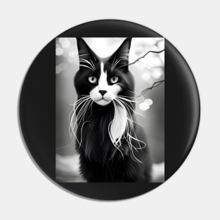 Black and White Cat - Modern Digital Art Pin