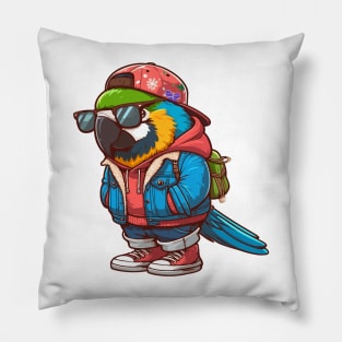 Cool macaw parrot with red hat Pillow